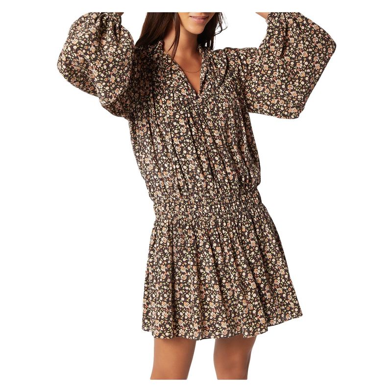 Joie Womens Brown Tie Blouson Sleeve Split Above The Knee Drop Waist Dress 8